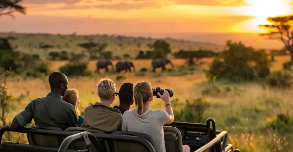 travelers spotted on a group safari in queen Elizabeth National park