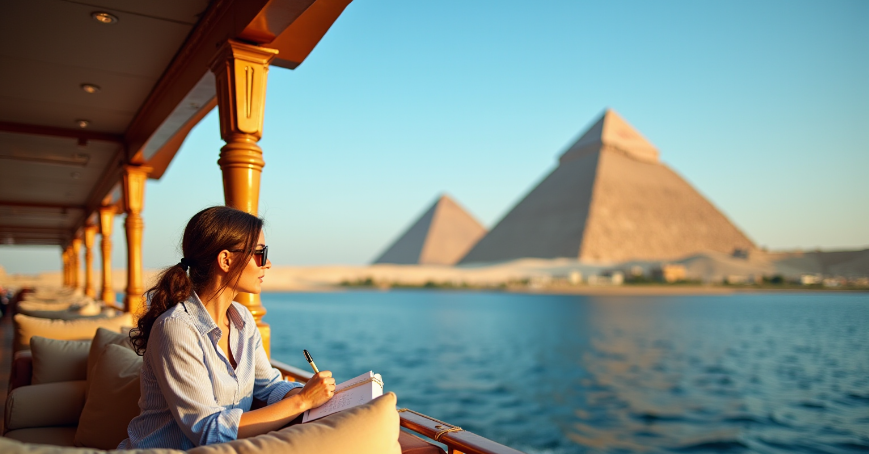 Nile cruise sailing past desert landscapes
