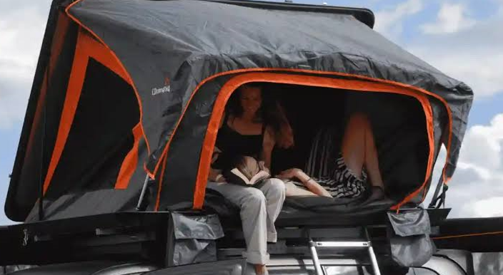 travelers spotted on top of aroof top car