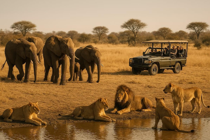 Elephants or other Big Five wildlife during a safari in South Africa.