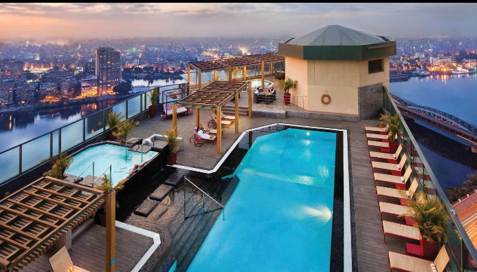 Fairmont Nile City luxury hotel overlooking the Nile River in Cairo Egypt