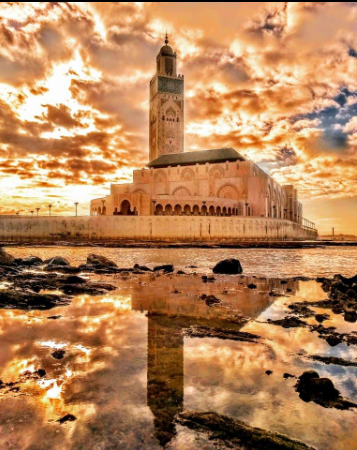 Hassan II Mosque in Casablanca Morocco during sunset