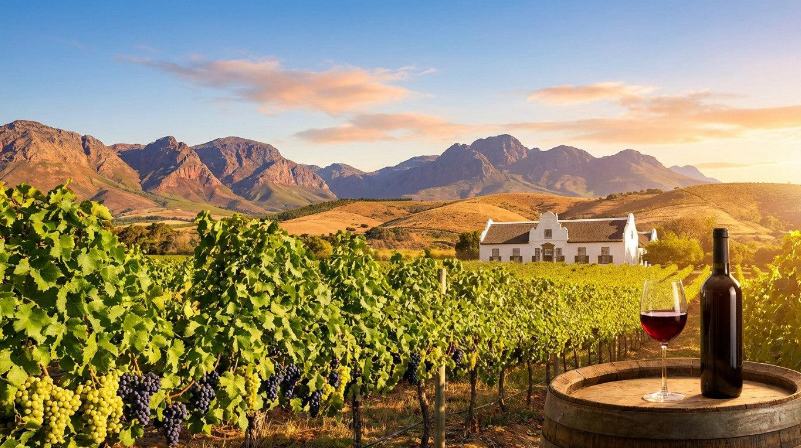 South Africa wine tour vineyard sunset