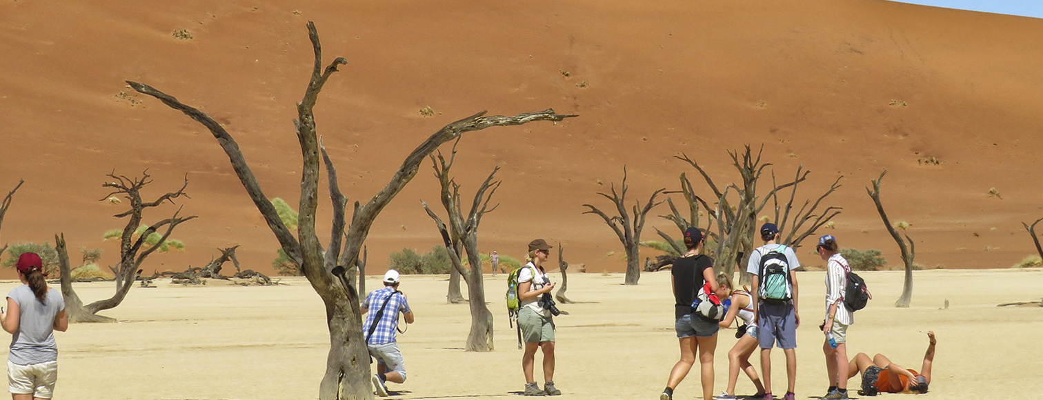 tourists seen in the desert sand having fun