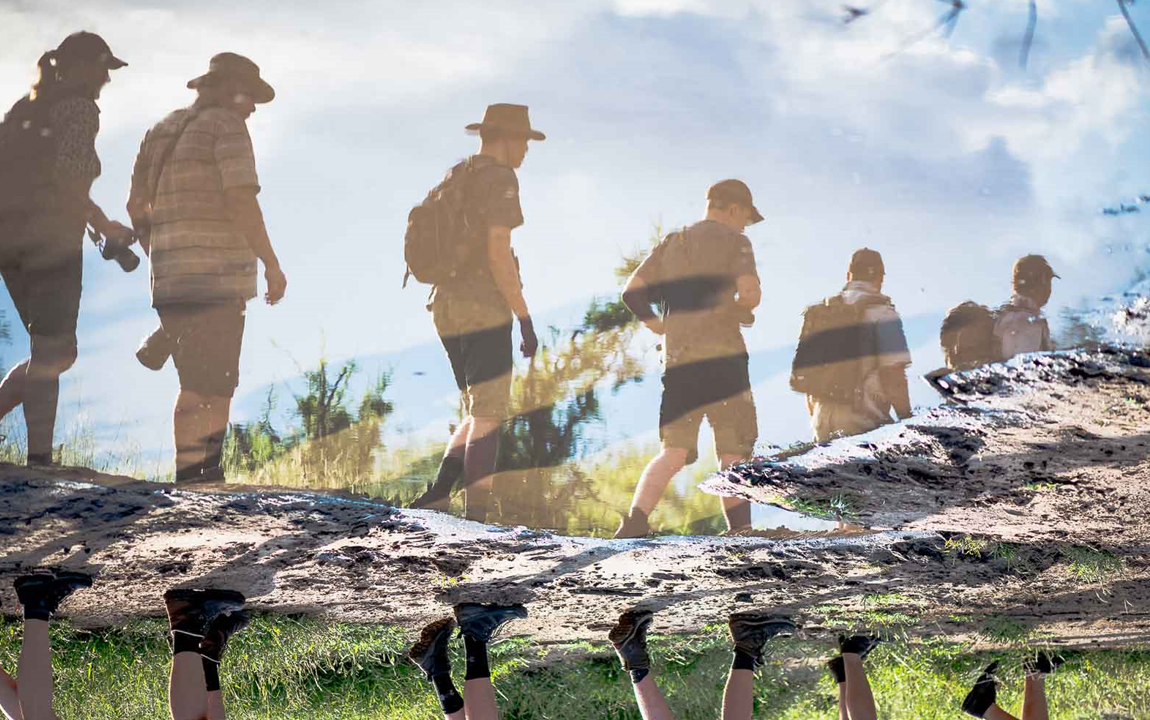 tourists on a guided walk